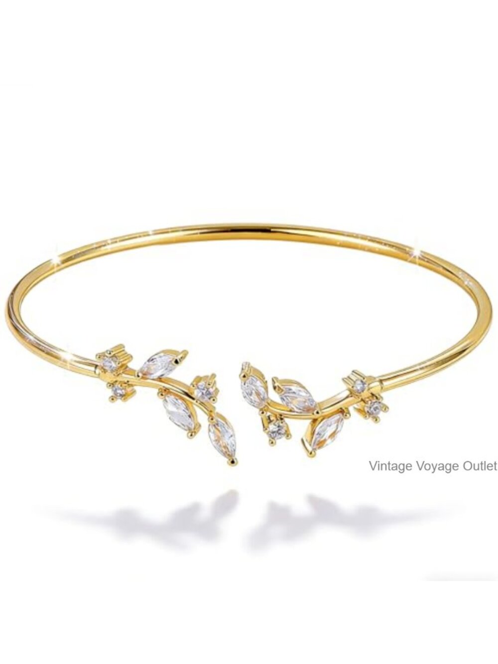 Leaf Arm Wrap Bracelet Cubic Zirconia Silver Plated Copper Cuff Bridal
